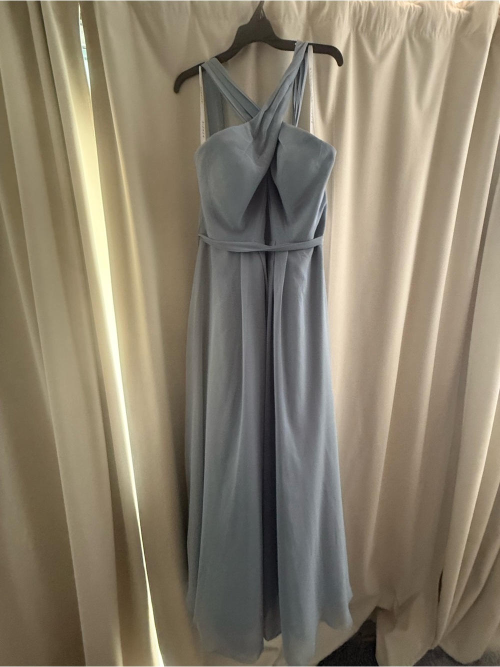 Azazie Dusty Blue Maxi Dress with Twisted Cross-Back